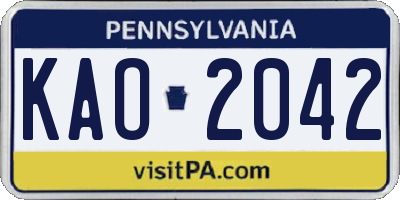 PA license plate KAO2042