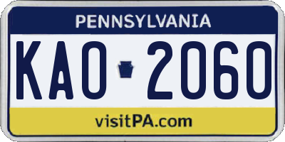 PA license plate KAO2060