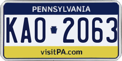 PA license plate KAO2063