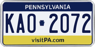 PA license plate KAO2072