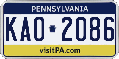 PA license plate KAO2086