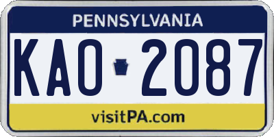 PA license plate KAO2087
