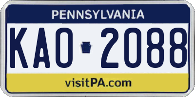 PA license plate KAO2088