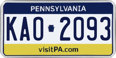 PA license plate KAO2093
