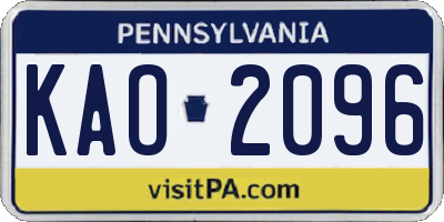 PA license plate KAO2096