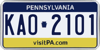 PA license plate KAO2101