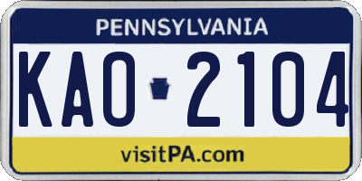 PA license plate KAO2104
