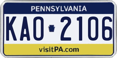 PA license plate KAO2106