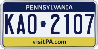 PA license plate KAO2107