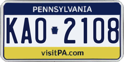 PA license plate KAO2108
