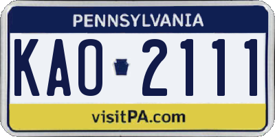 PA license plate KAO2111