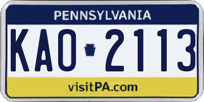 PA license plate KAO2113