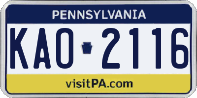 PA license plate KAO2116