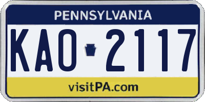 PA license plate KAO2117