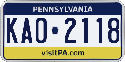 PA license plate KAO2118