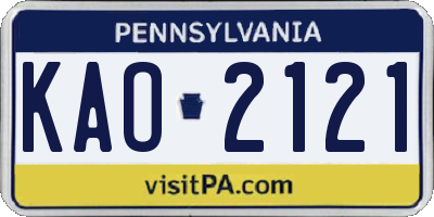 PA license plate KAO2121