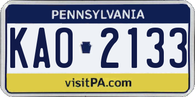 PA license plate KAO2133