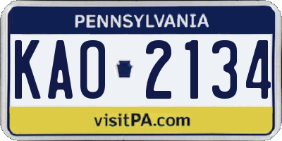PA license plate KAO2134