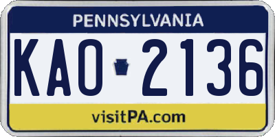PA license plate KAO2136