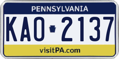 PA license plate KAO2137