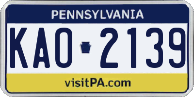 PA license plate KAO2139