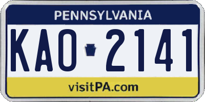 PA license plate KAO2141