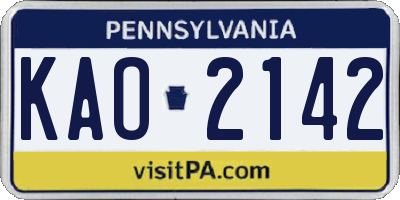 PA license plate KAO2142