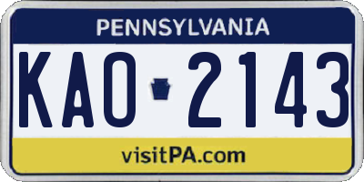 PA license plate KAO2143
