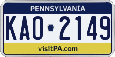 PA license plate KAO2149