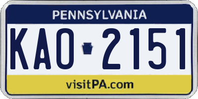 PA license plate KAO2151