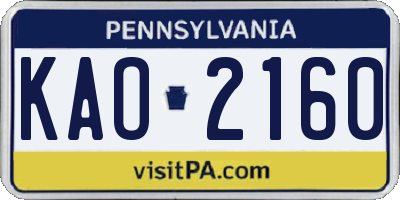 PA license plate KAO2160