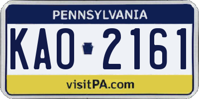 PA license plate KAO2161