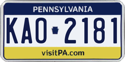 PA license plate KAO2181
