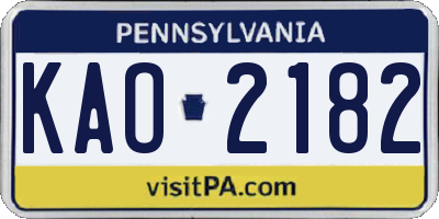 PA license plate KAO2182