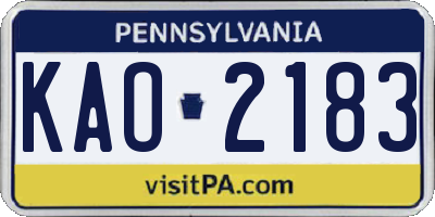 PA license plate KAO2183