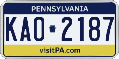 PA license plate KAO2187