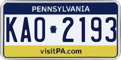 PA license plate KAO2193
