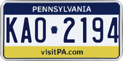 PA license plate KAO2194