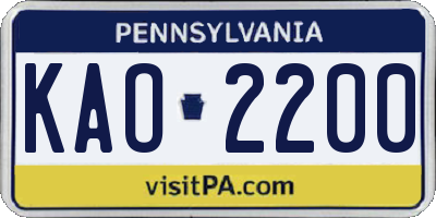 PA license plate KAO2200