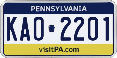 PA license plate KAO2201