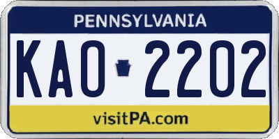 PA license plate KAO2202