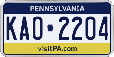 PA license plate KAO2204
