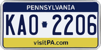 PA license plate KAO2206