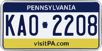 PA license plate KAO2208