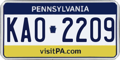 PA license plate KAO2209