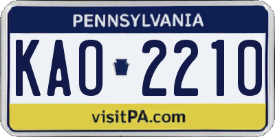 PA license plate KAO2210