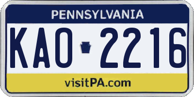 PA license plate KAO2216