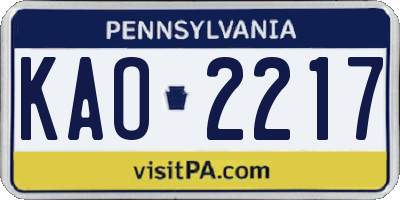 PA license plate KAO2217