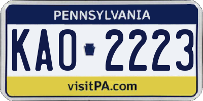 PA license plate KAO2223