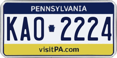 PA license plate KAO2224